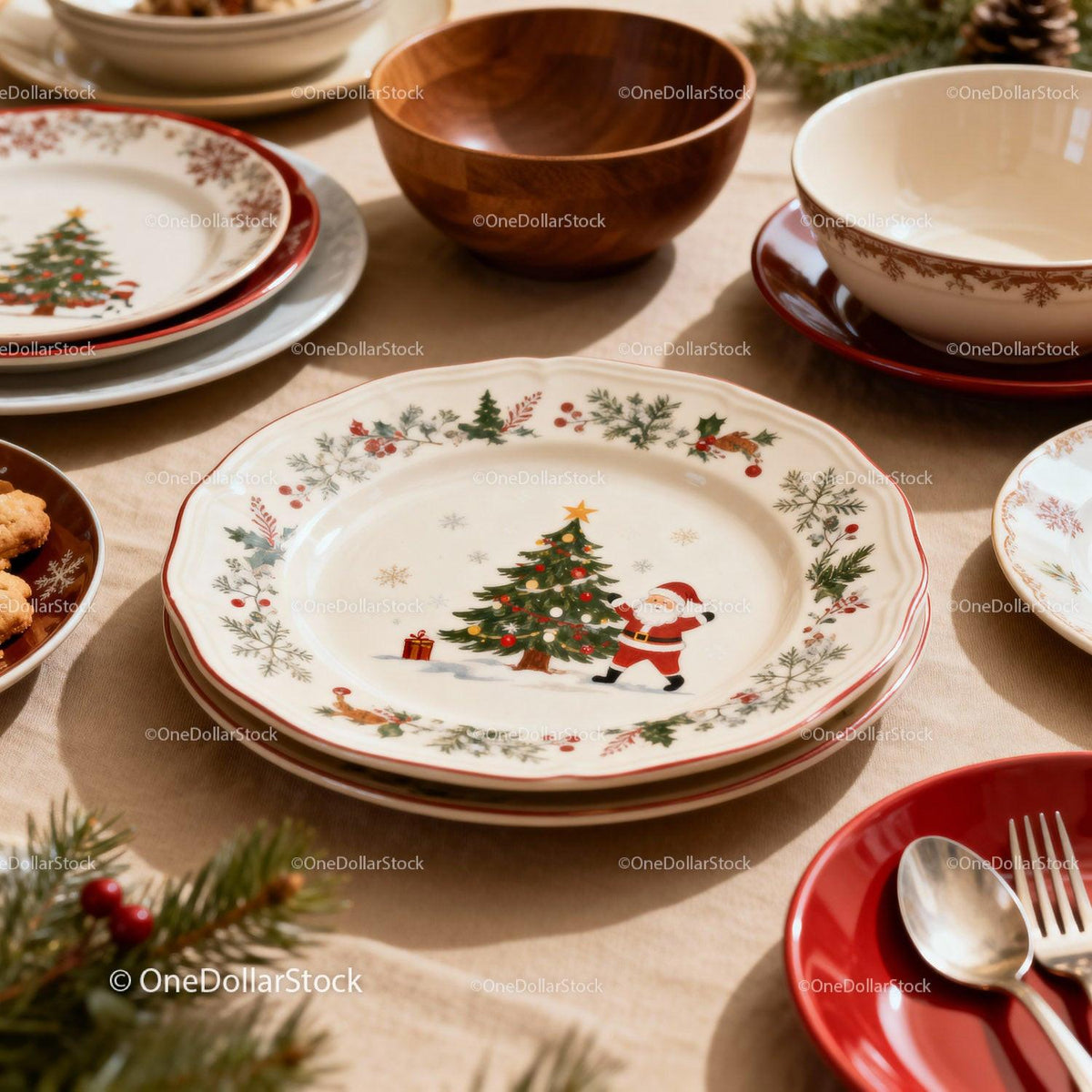 Festive Christmas Dinnerware Set on Cozy Table
