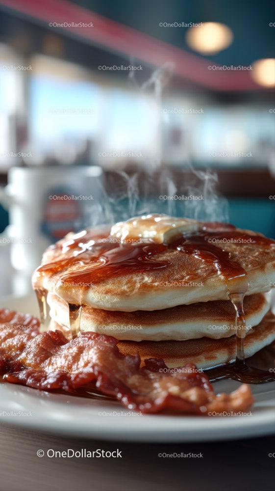 Sweet Pancakes with Bacon and Maple Syrup on a Breakfast Plate Stock Photo Bundle preview 10