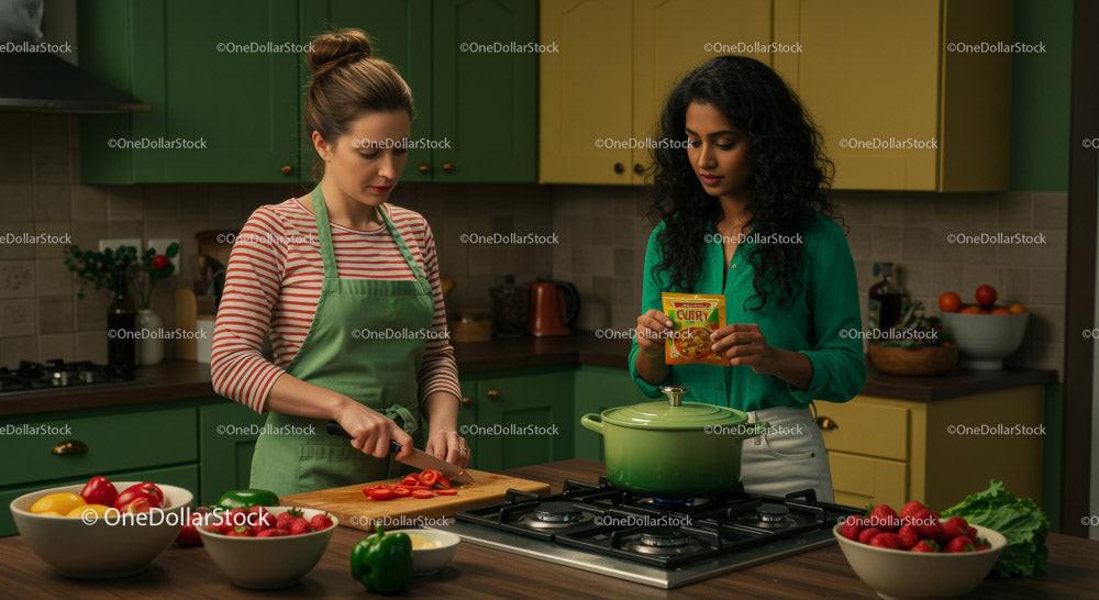 Women Cooking Together in a Bright and Colorful Kitchen Stock Photo Bundle preview 5