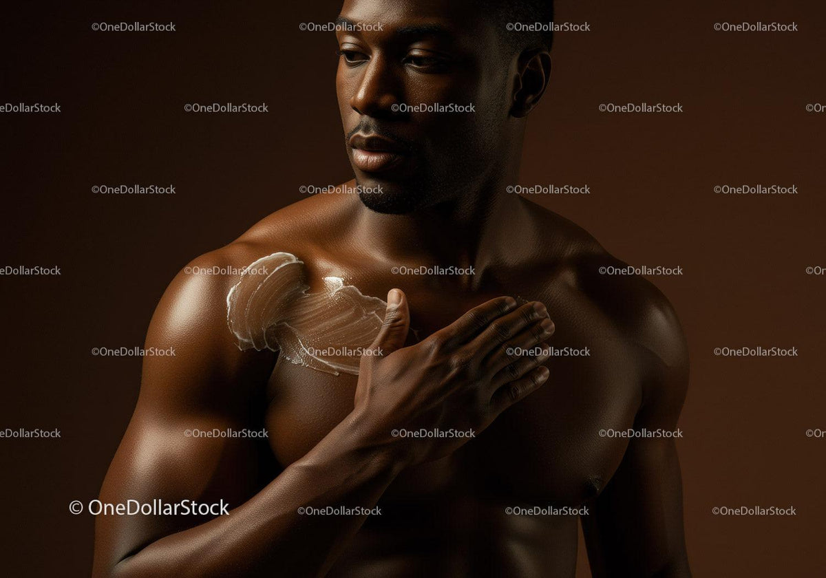 Male Model Applying Body Lotion for Skincare and Wellness