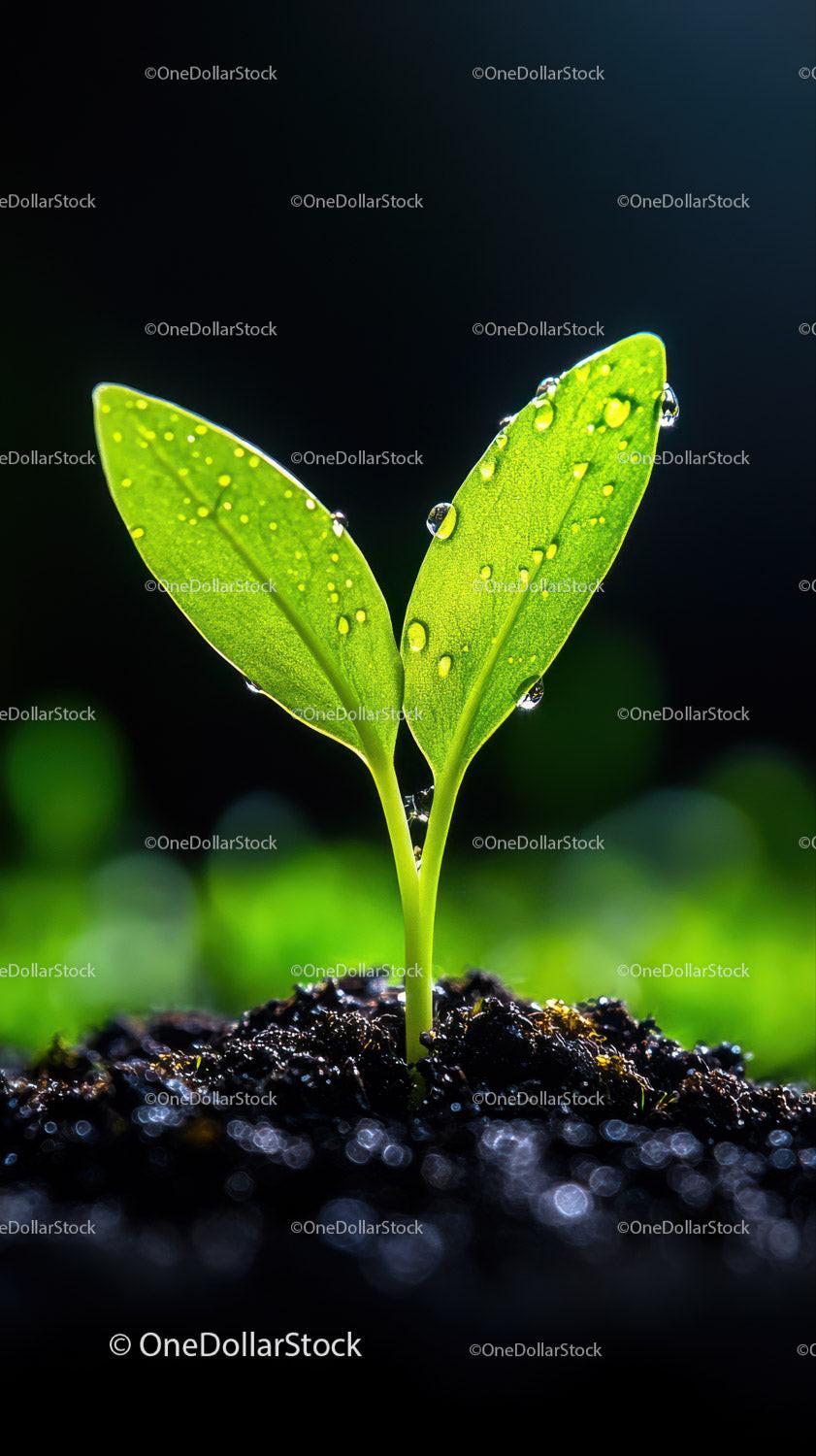 Fresh Green Seedling with Dew Drops in Natural Soil Landscape Stock Photo Bundle preview 9