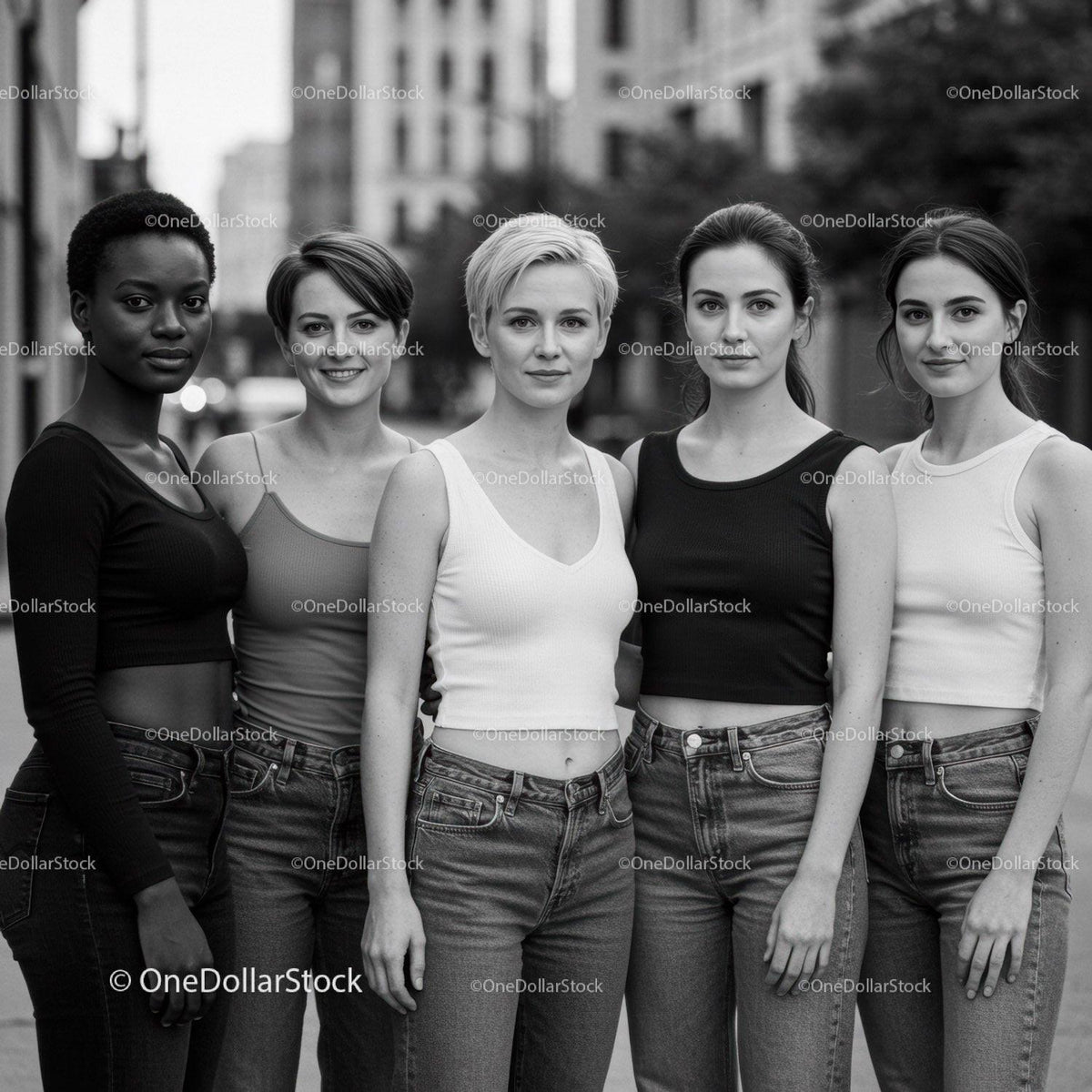 Diverse group of young women standing confidently outdoors