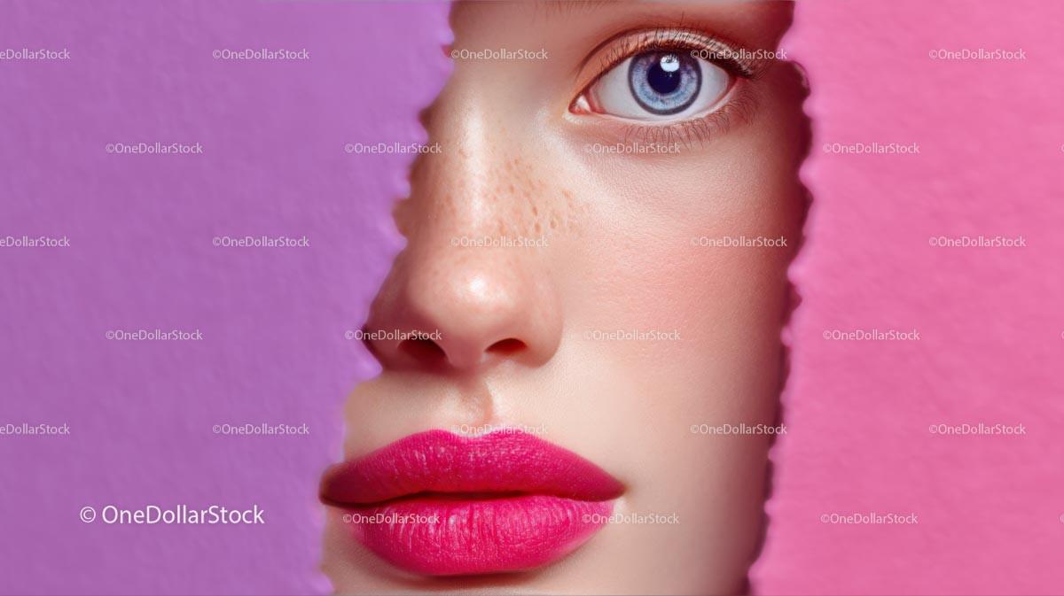 Close-Up Portrait of a Glamorous Model with Pink Lipstick Stock Photo Bundle preview 22