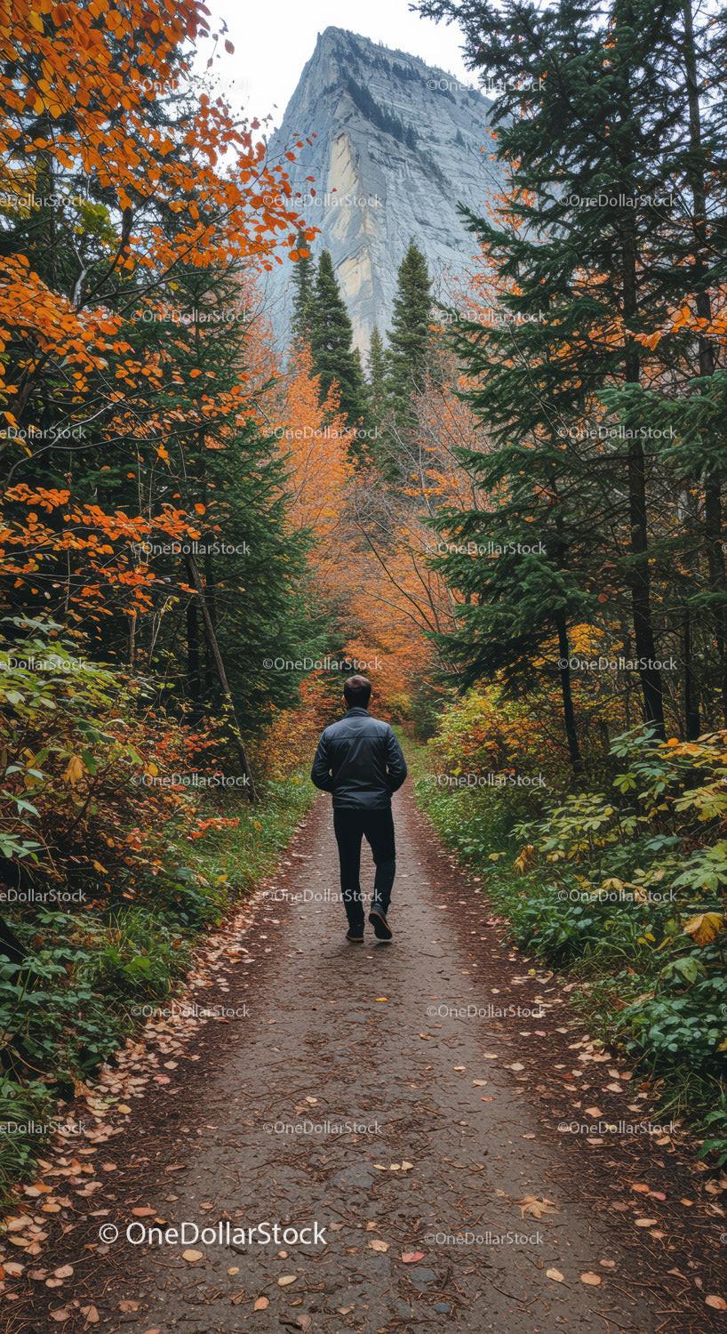 Scenic Mountain Forest Trail During Autumn with Lush Colorful Foliage