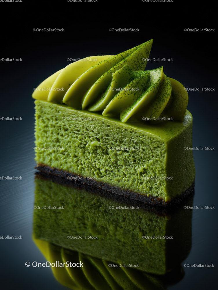 Green Matcha Cake with Chocolate Base and Artistic Garnish Stock Photo Bundle preview 8