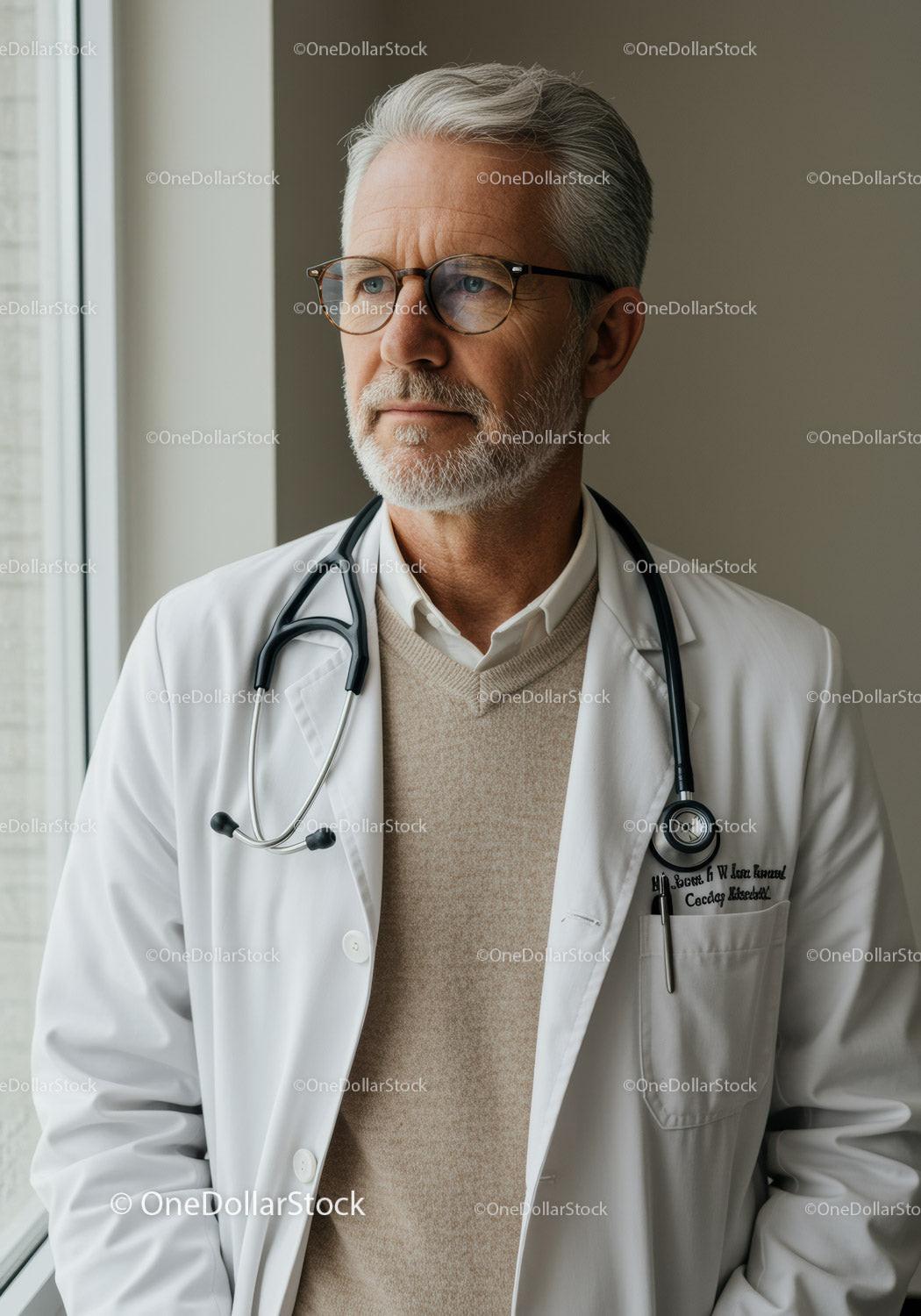 Professional Senior Male Doctor in White Coat with Stethoscope