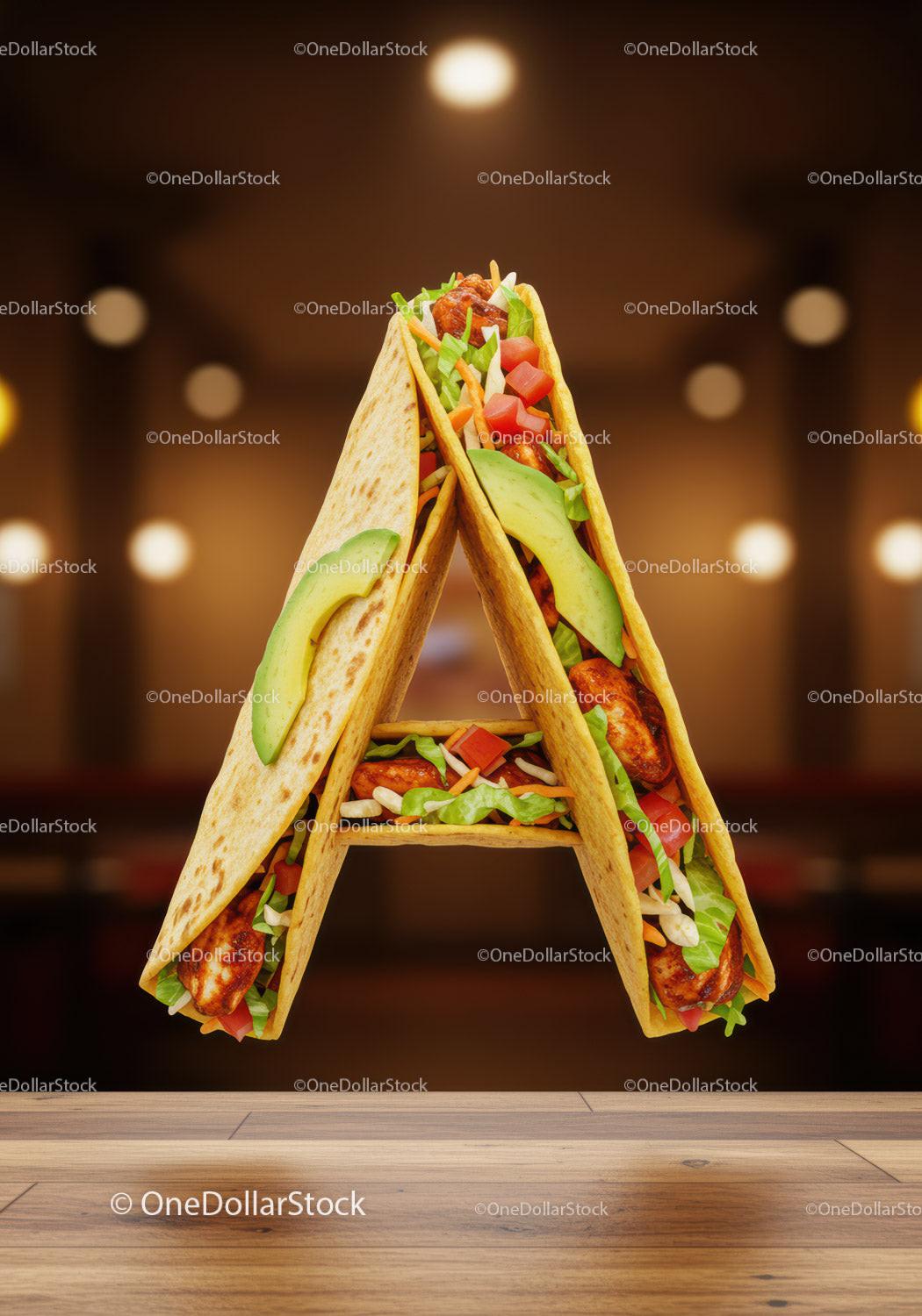 Taco Arranged in Letter A with Fresh Ingredients