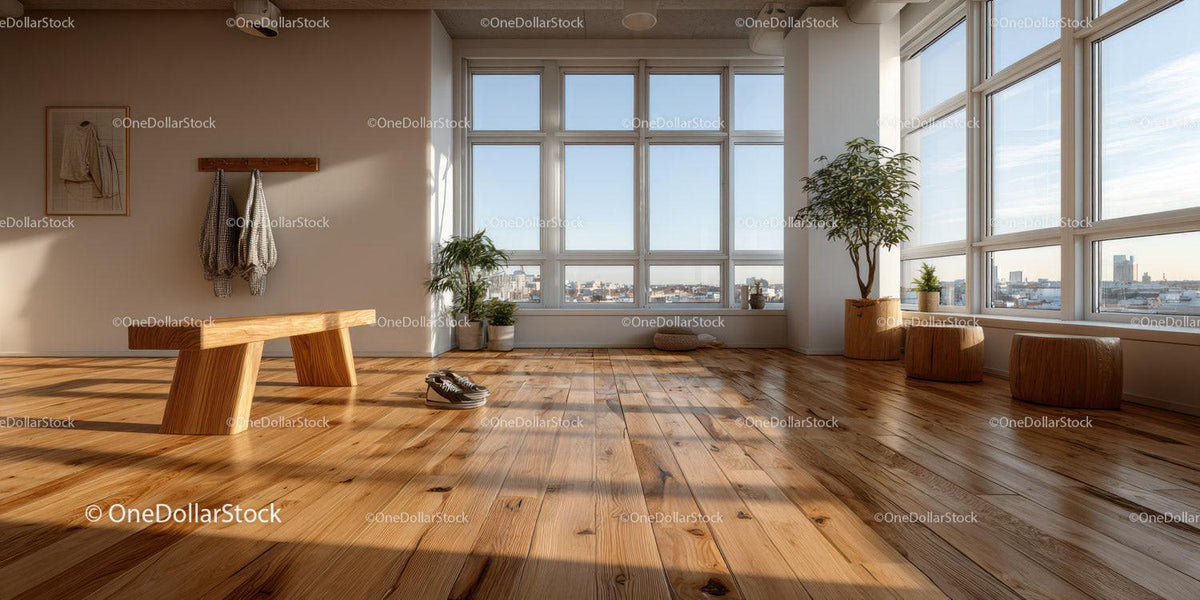 Bright Modern Living Room with City View and Indoor Plants