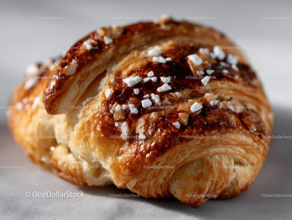 Golden Croissant with Glaze and Powdered Sugar for Breakfast
