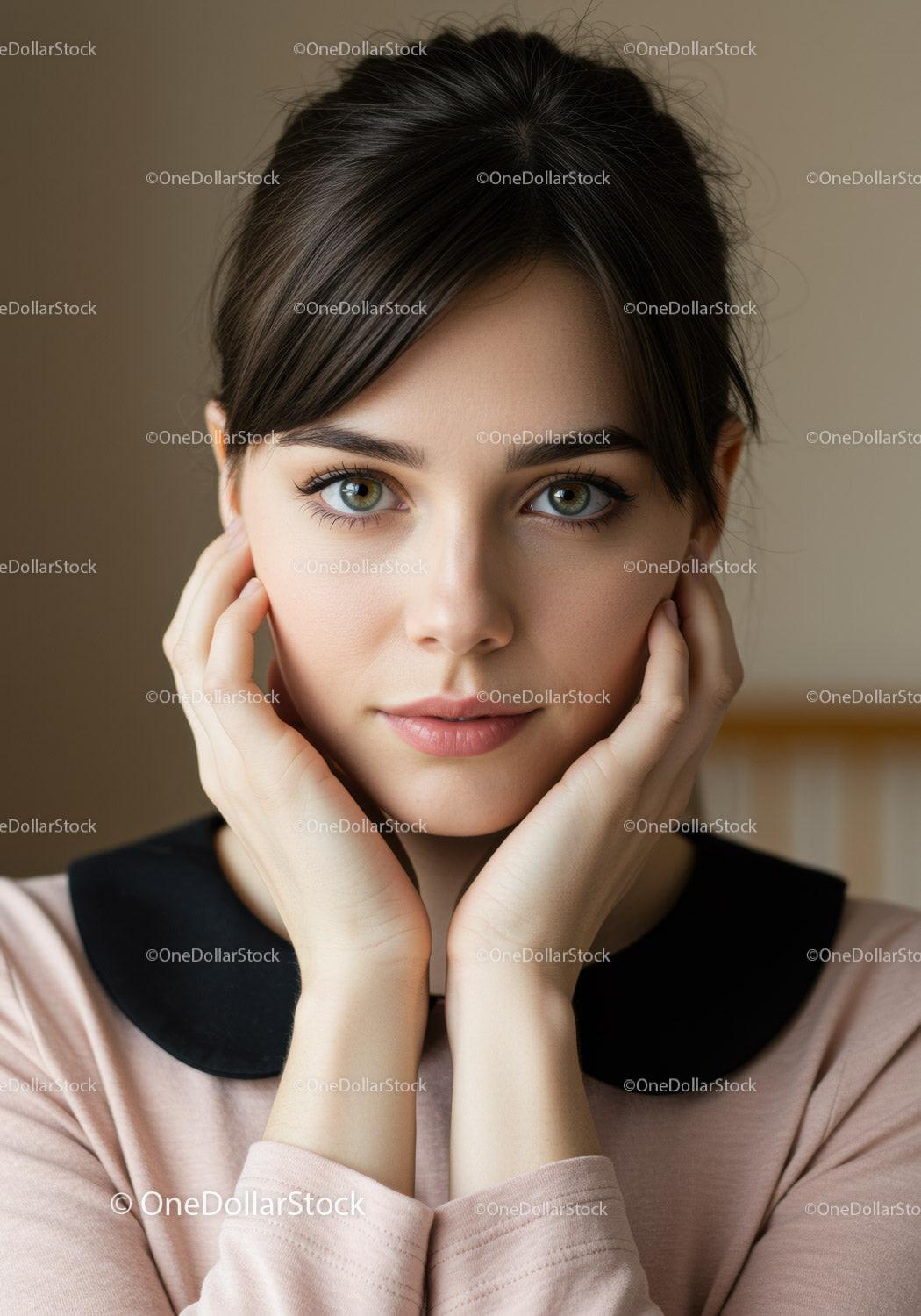 Portrait of a Young Woman with Green Eyes and Brown Hair