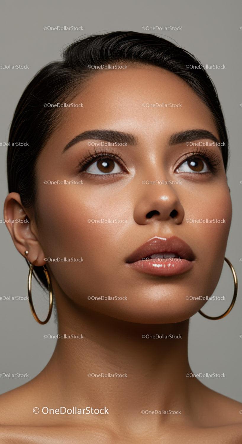 Portrait of a Young Woman with Elegant Makeup and Brown Eyes