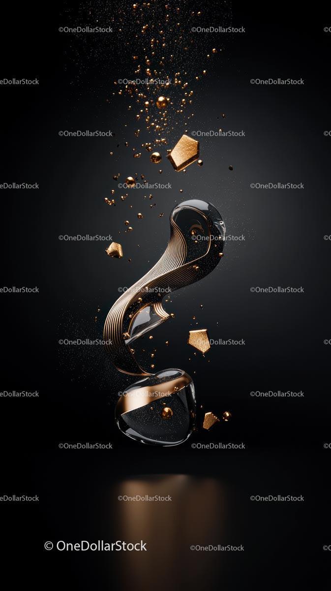 Elegant Silver and Gold Metallic Number Two on Black Background