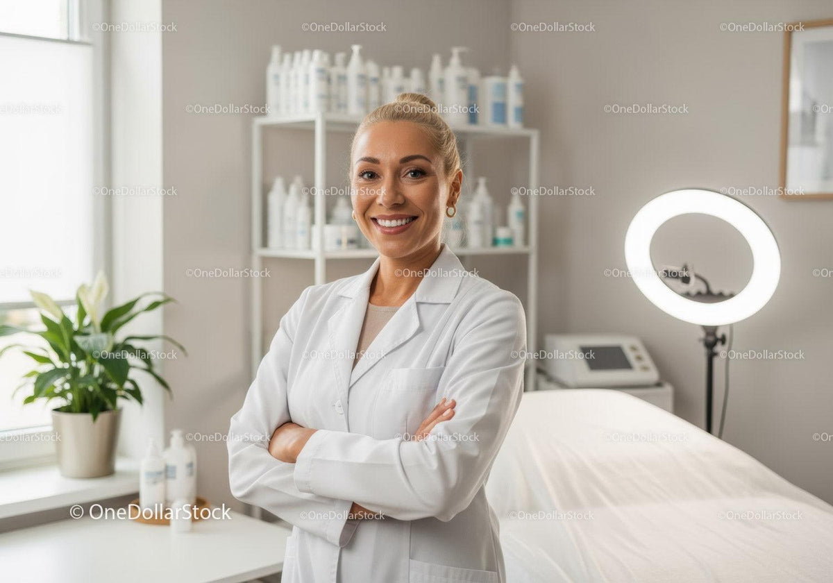 Smiling Female Healthcare Professional in a Modern Medical Clinic
