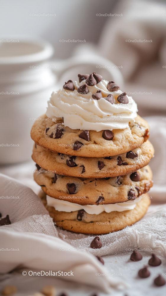 Delicious Chocolate Chip Cookies with Whipped Cream Topping