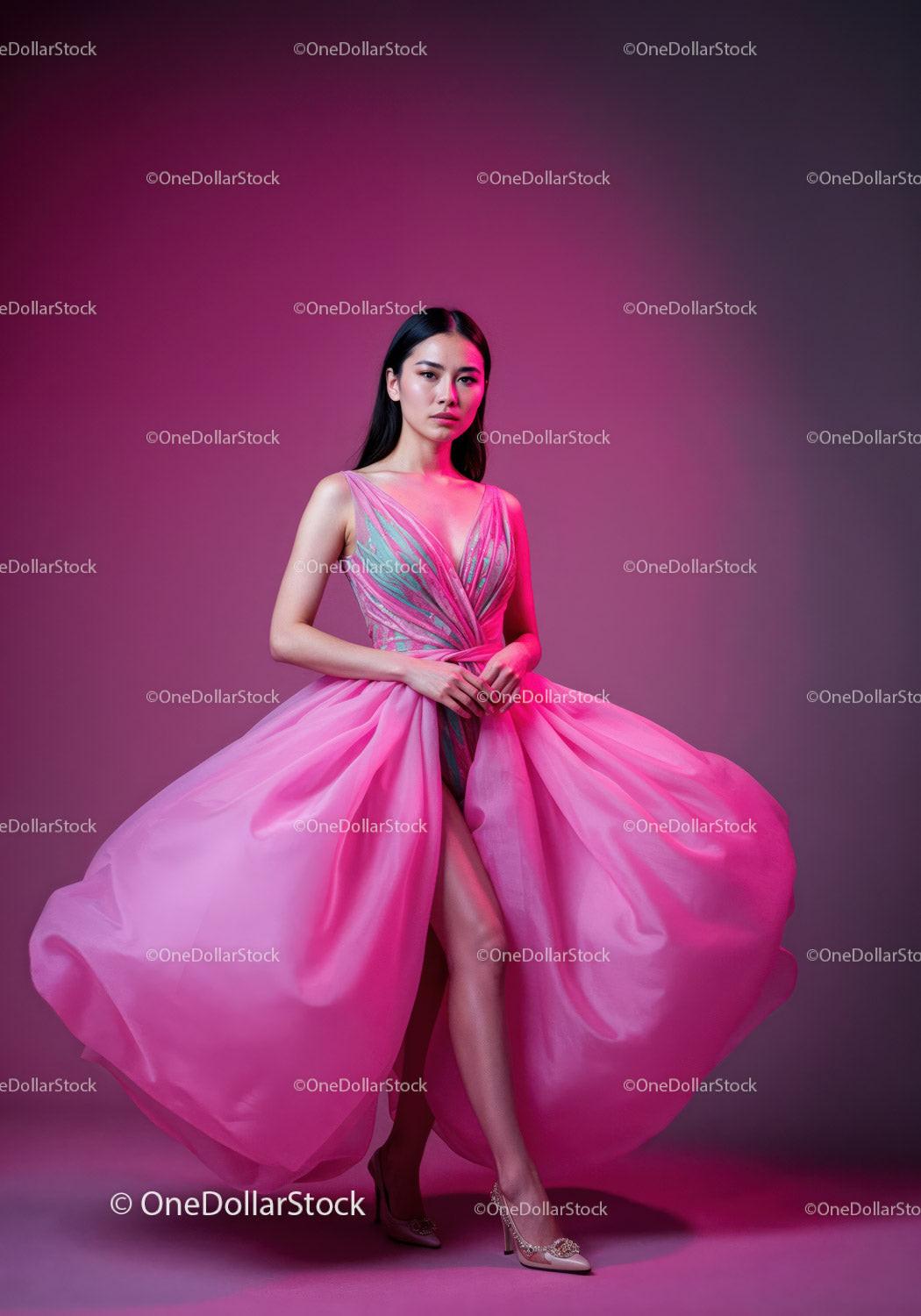 Elegant Female Model in Pink Dress with Vibrant Studio Lighting Stock Photo Bundle preview 15