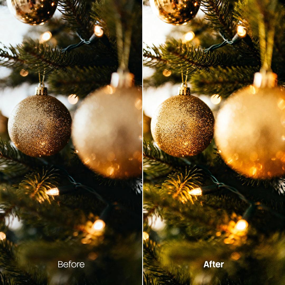 Before and after Warm Christmas LUT Pack effect