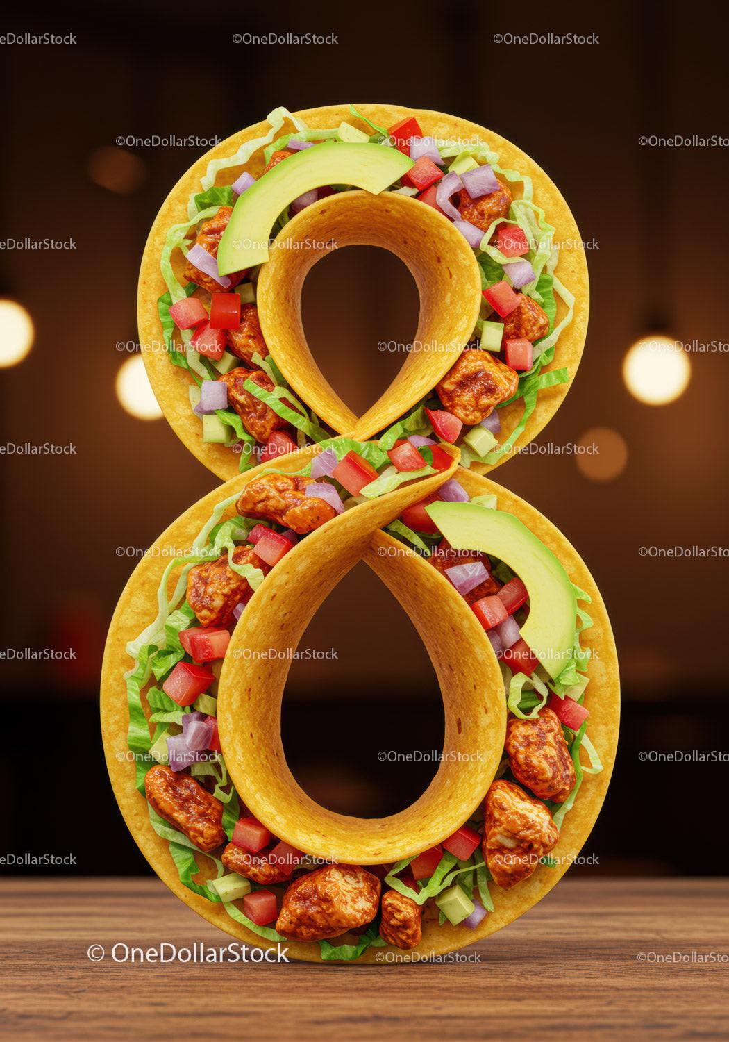 Taco Shaped as Number Eight with Fresh Ingredients
