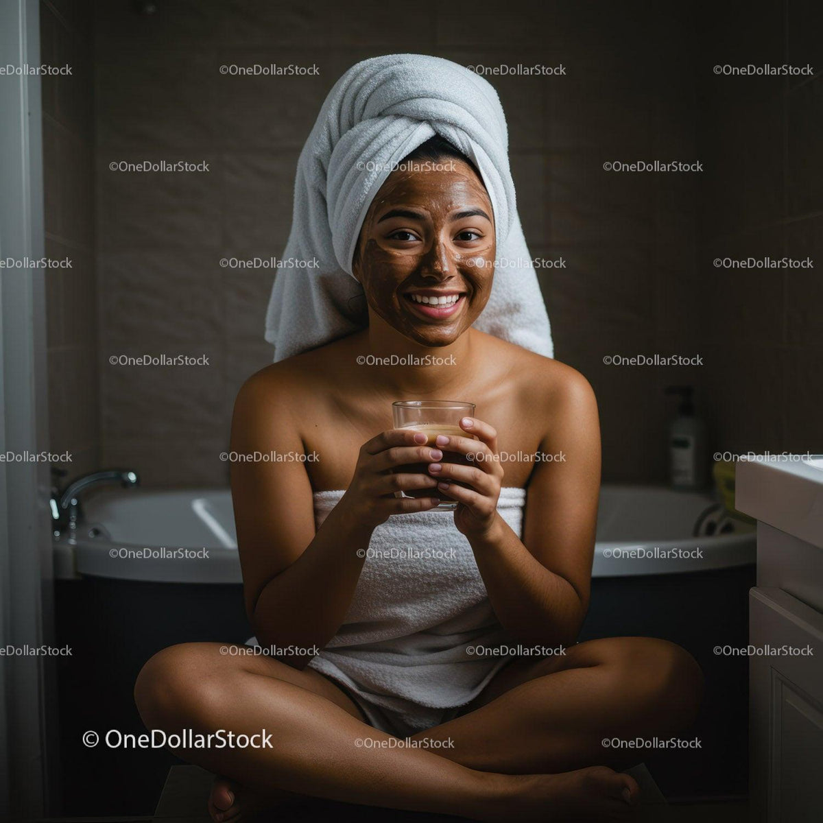 Happy Woman Enjoying Skincare Treatment and Relaxation at Home