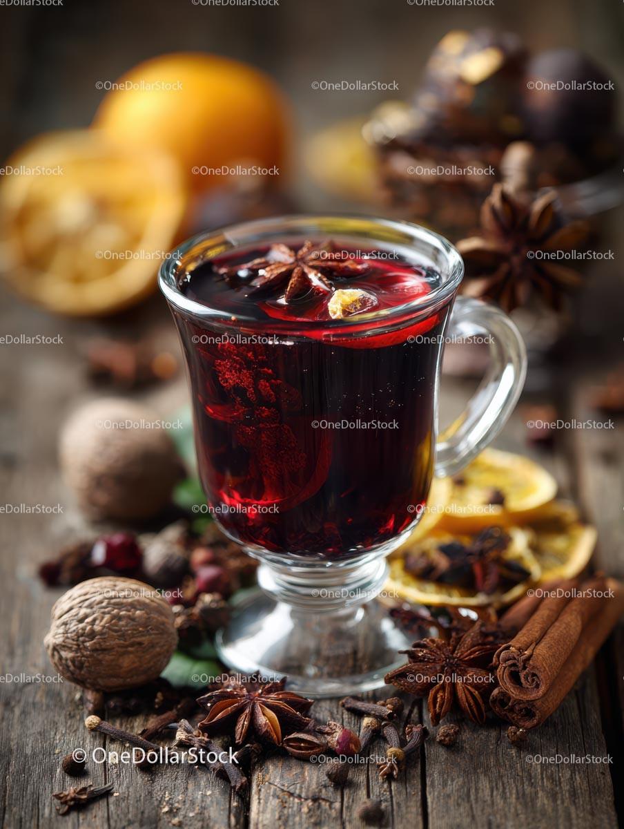 Delicious Mulled Wine with Spices and Citrus Ingredients Stock Photo Bundle preview 9