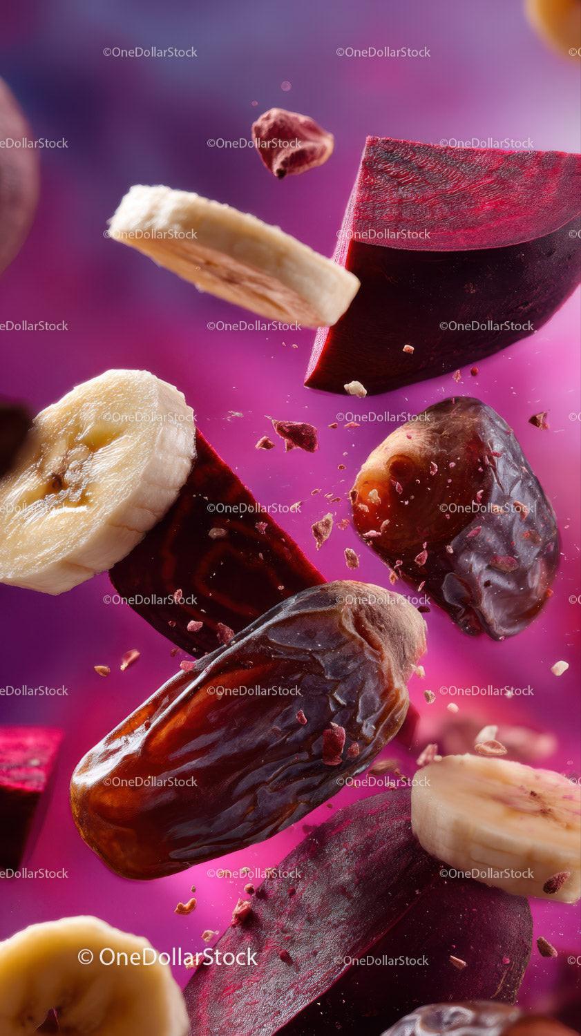 Dried Red Dates Banana Slices Purple Beet Slices and Berry Fragments