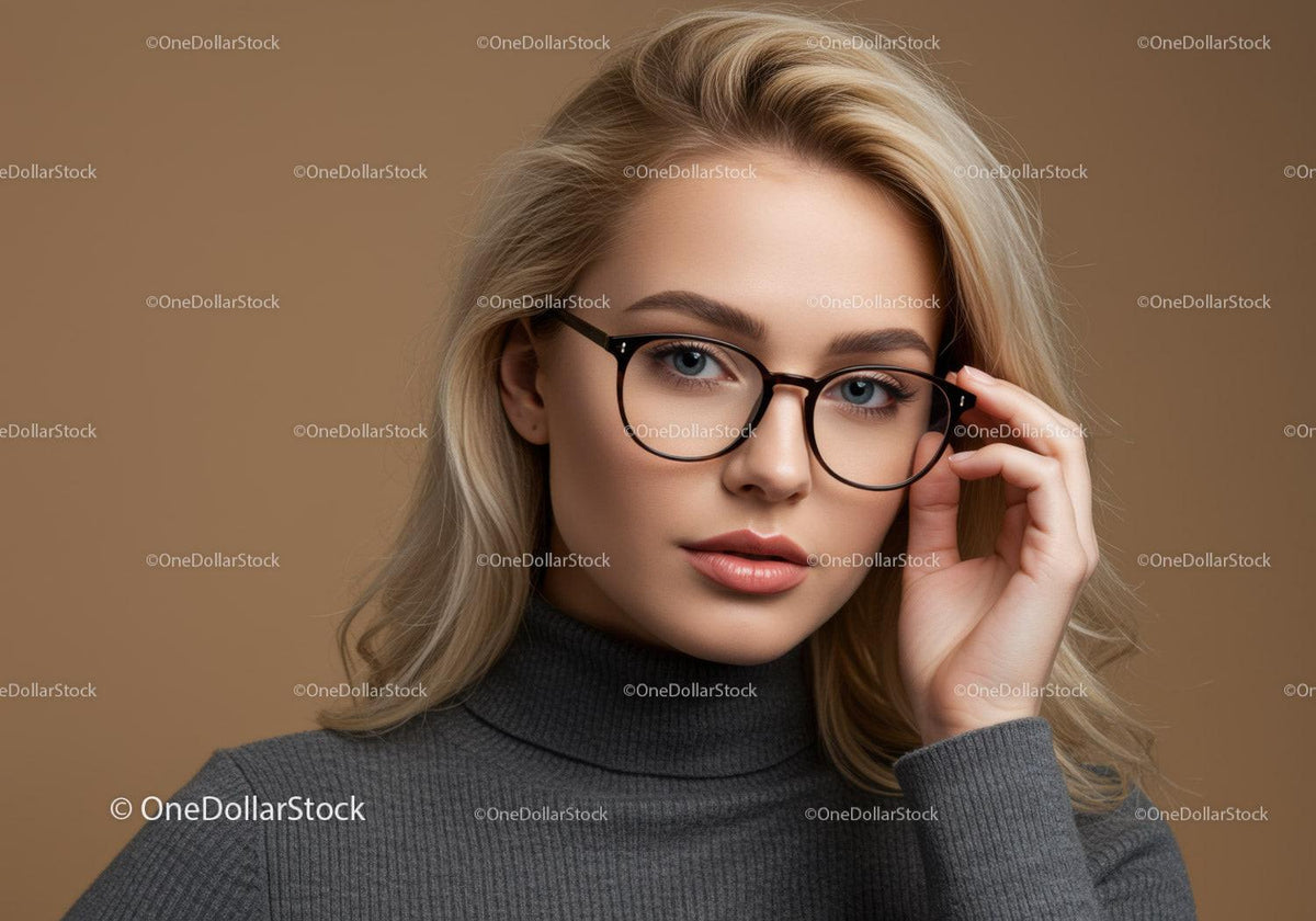 Stylish Blonde Woman Wearing Glasses in Contemporary Portrait