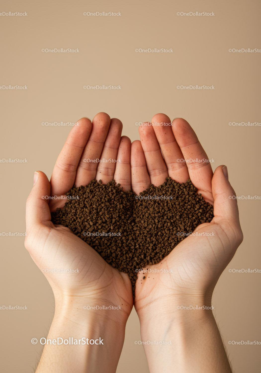 Hands Holding Coffee Granules Forming Heart Shape