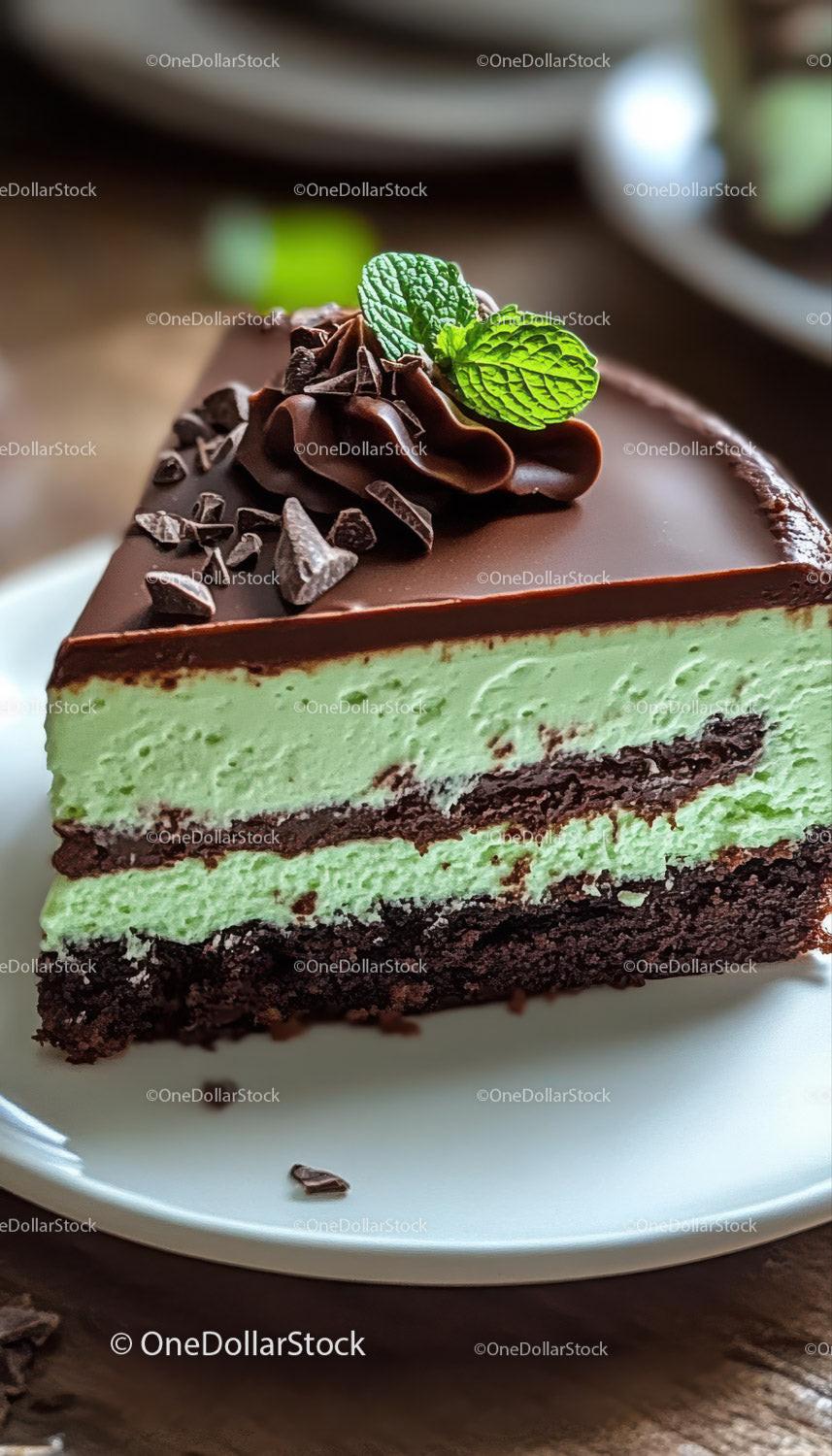 Creamy Mint and Chocolate Layered Cheesecake with Chocolate Flakes Stock Photo Bundle creative preview 9