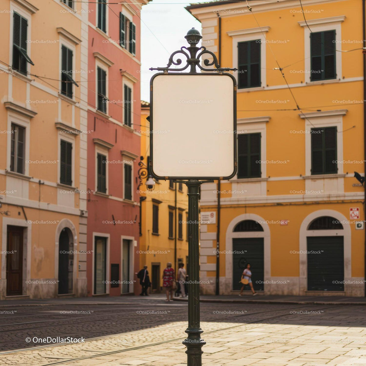 Empty Vintage Street Sign in Sunny European Town JPG Mockup Image preview