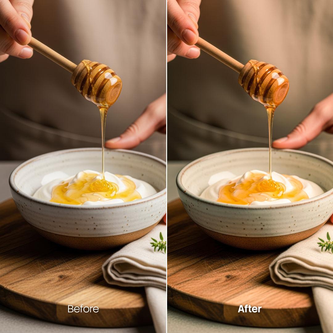 Before and after Food Blog LUT Pack effect