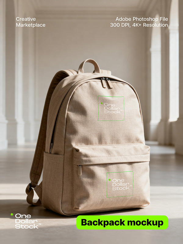 Beige backpack logos mockup (editable, layered PSD file)