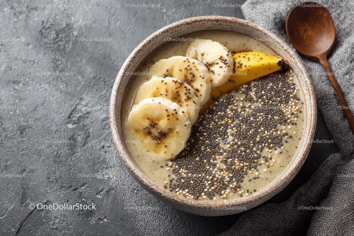 Delicious Tropical Smoothie Bowl with Banana and Chia Seeds Stock Photo Bundle preview 15