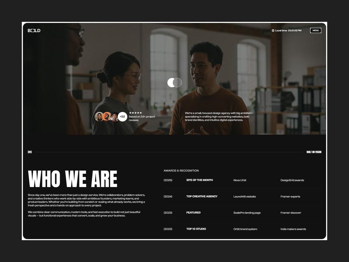 BOLD Studio Framer template website sections preview