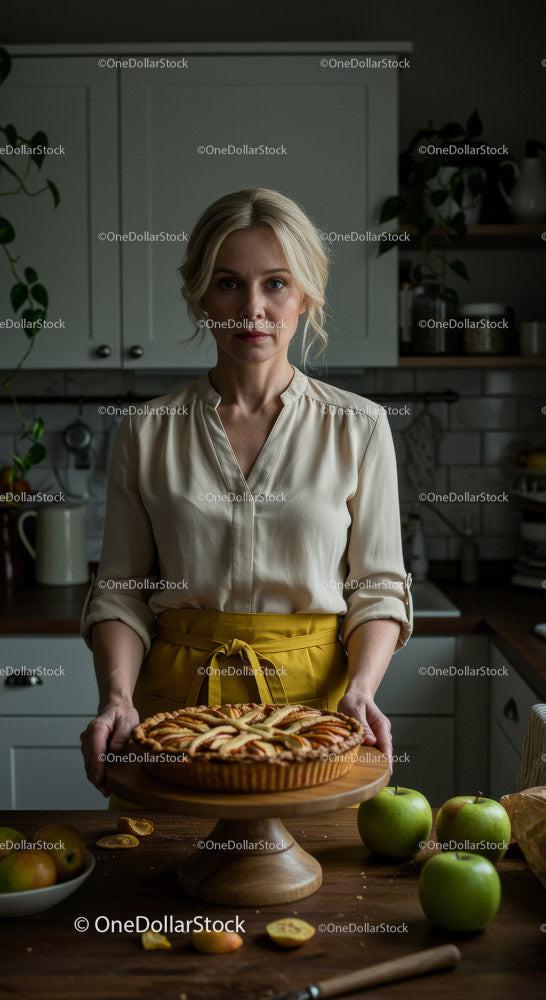 stock photo bundle made with Woman Preparing Delicious Homemade Apple Pie in Kitchen Stock Photo Bundle