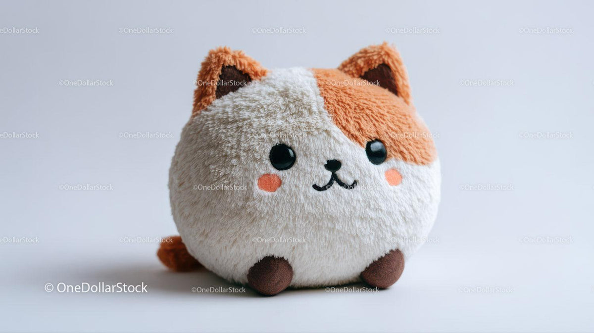 Cute Plush Cat Toy in Soft Brown and White with Black Details Stock Photo Bundle preview 27