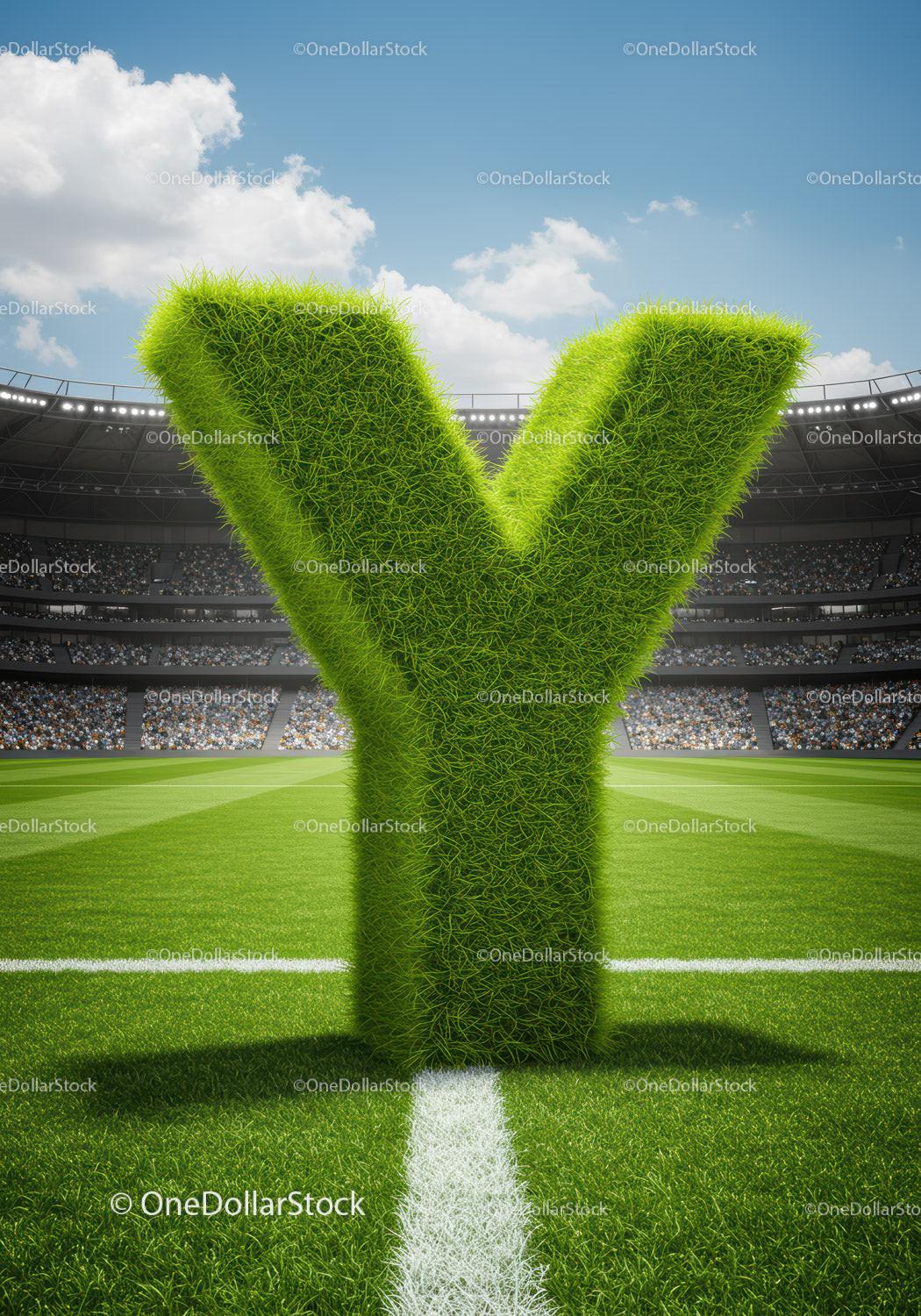 Green Grass Letter Y Standing on Football Field