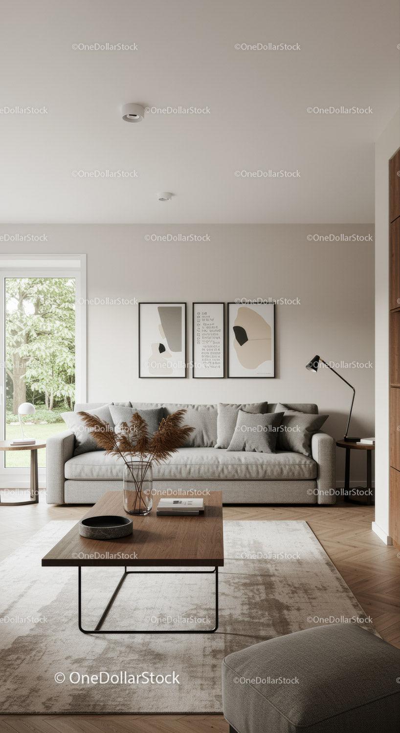 Minimalist living room with neutral tones and modern decor