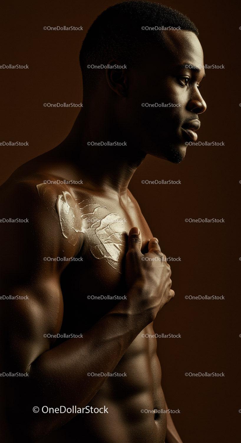 African Man with Artistic Body Painting and Strong Facial Features