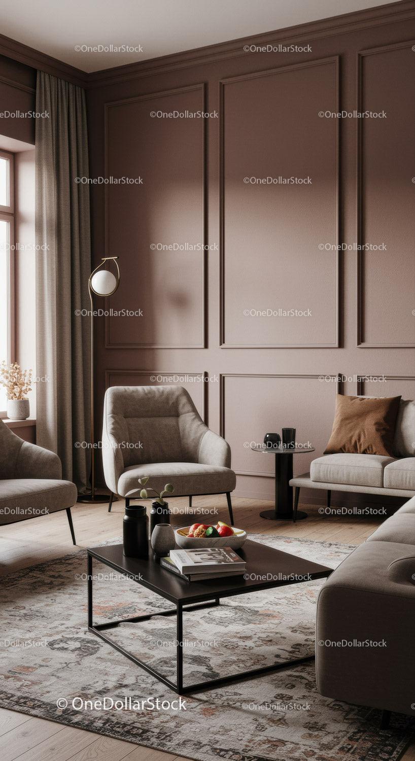 Elegant Modern Living Room with Beige Furniture and Wall Paneling