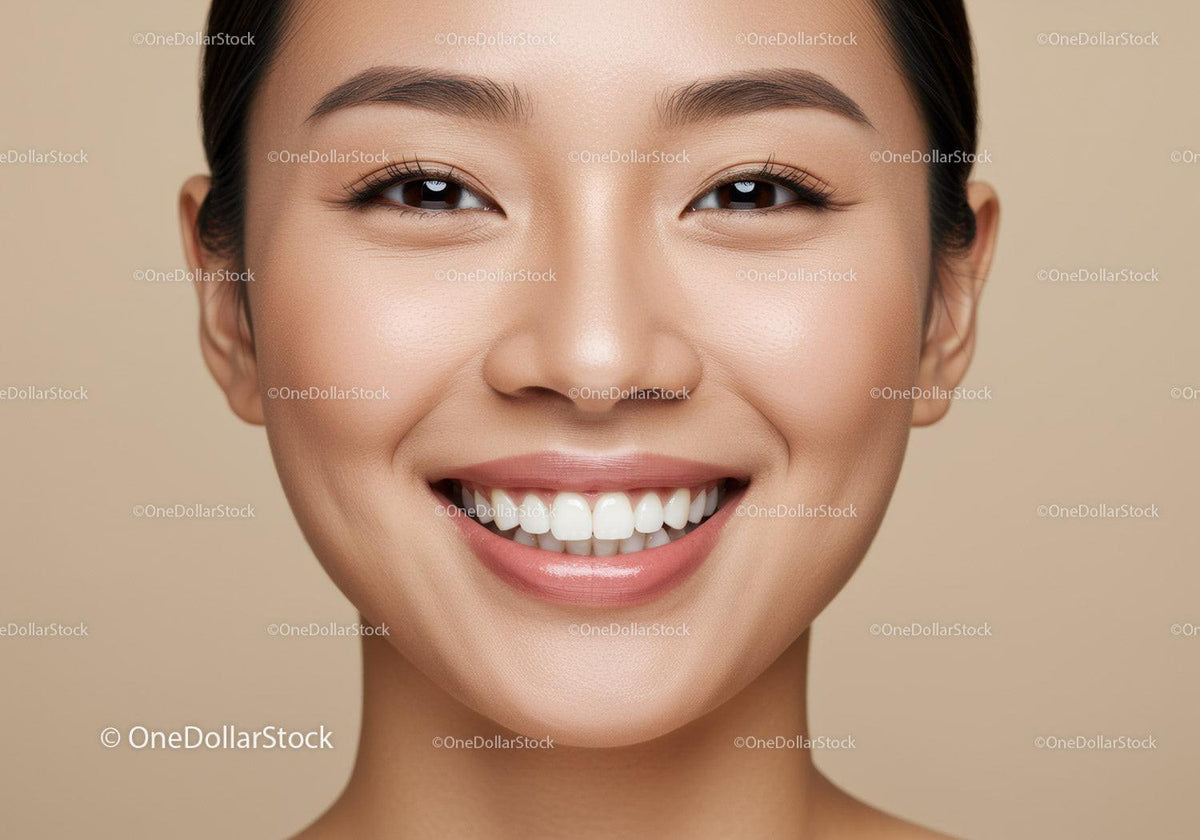 Close up portrait of smiling young woman with clear skin