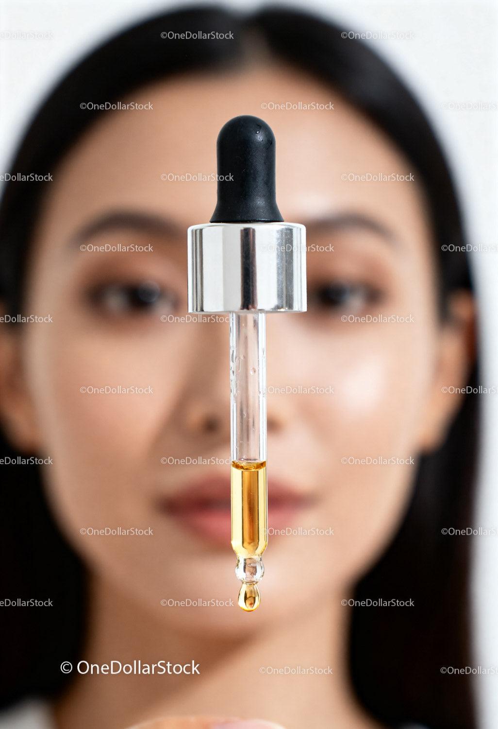 Woman Holding Serum Dropper for Skin Care Routine