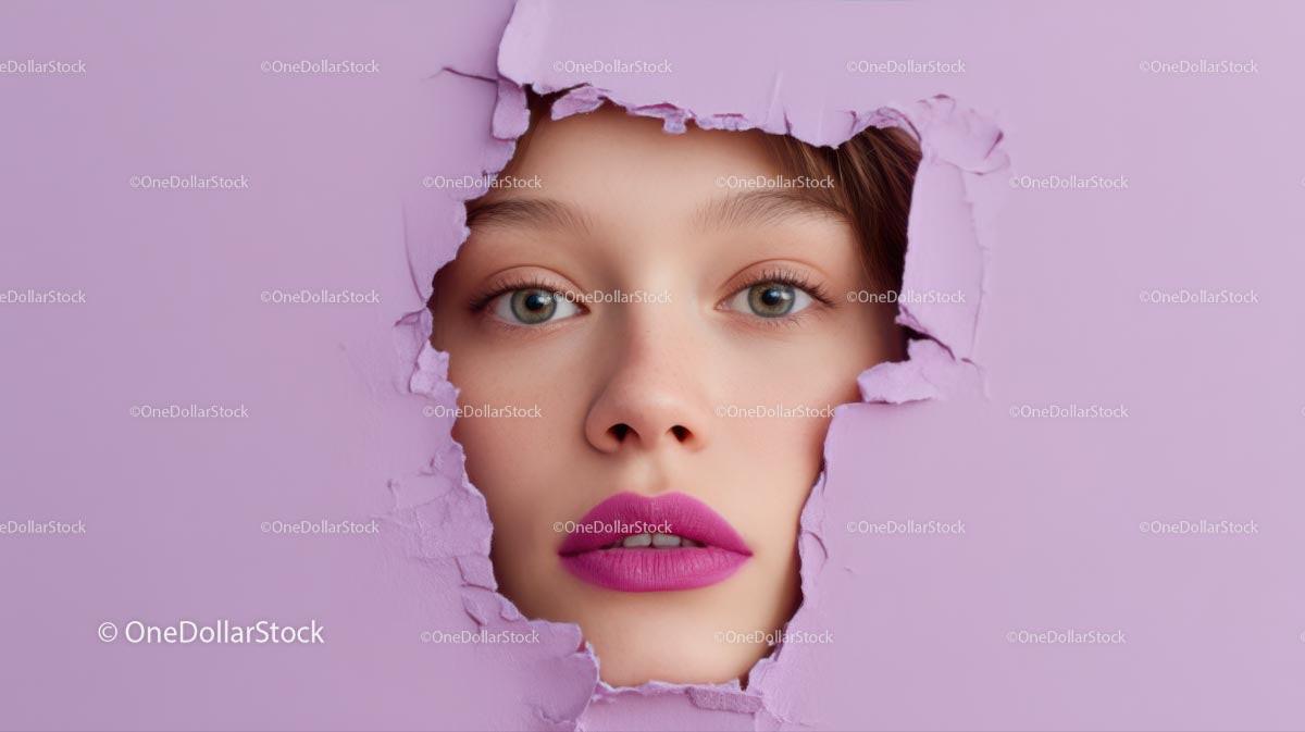 Close-Up Portrait of a Glamorous Model with Pink Lipstick Stock Photo Bundle preview 6