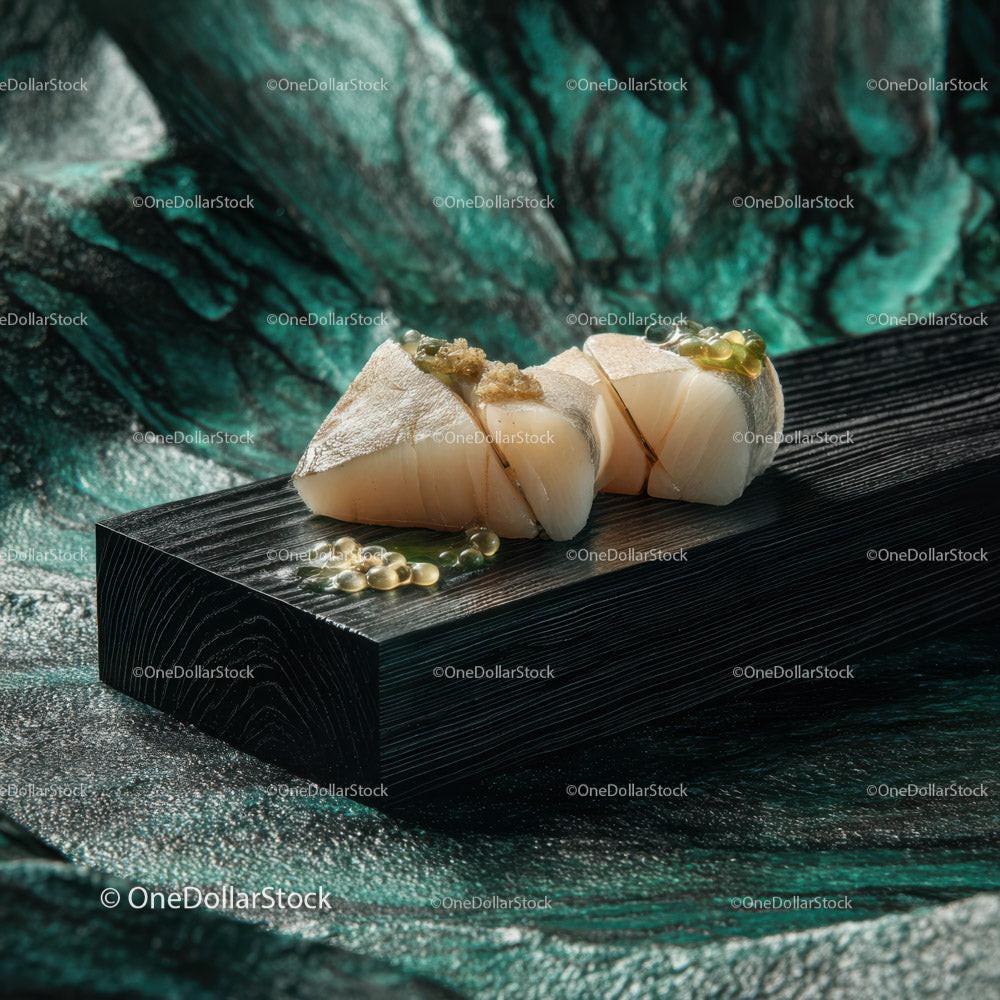 Elegant Sashimi Platter with Fresh Fish and Edible Flowers Stock Photo Bundle preview 15