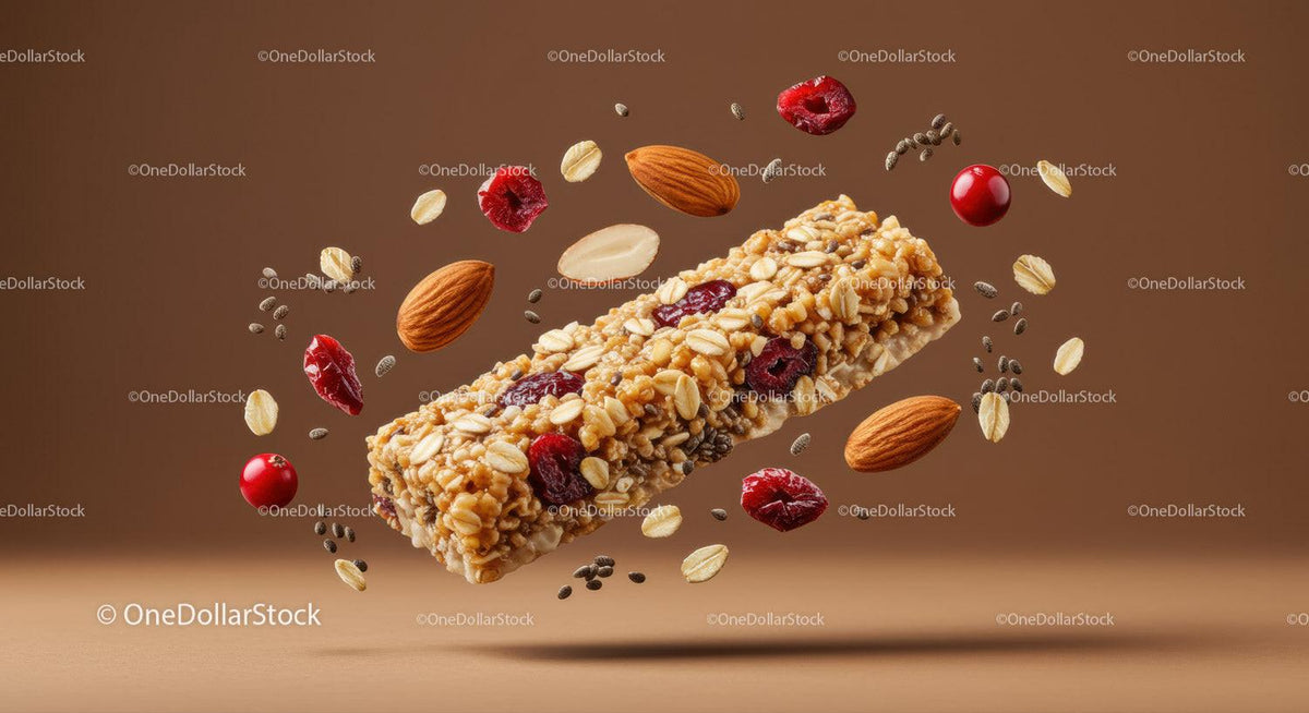 Healthy granola bar with nuts and dried berries