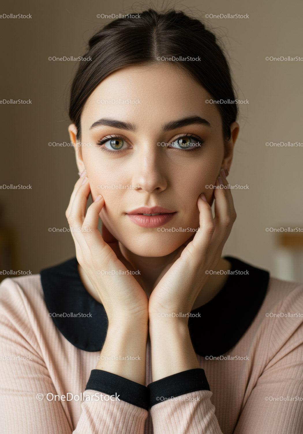 Beautiful Young Woman with Green Eyes in Natural Style Portrait