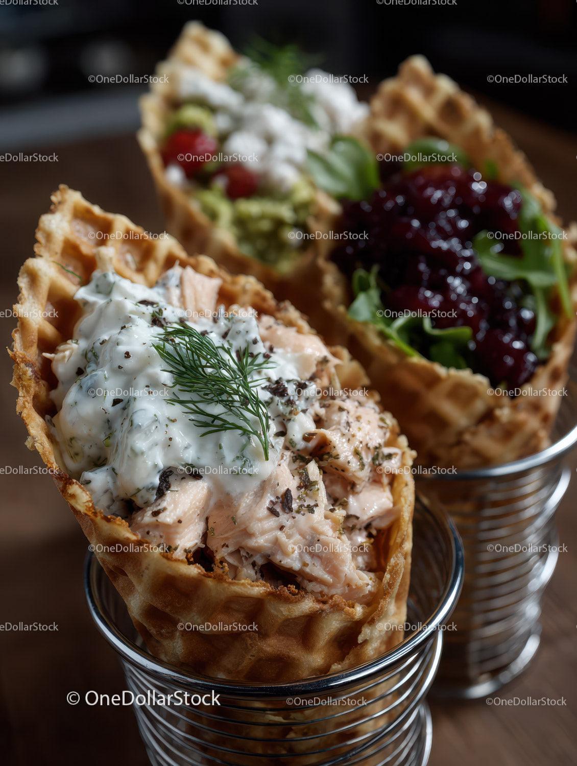 Ice Cream in Waffle Cone with Mixed Berries and Herbs