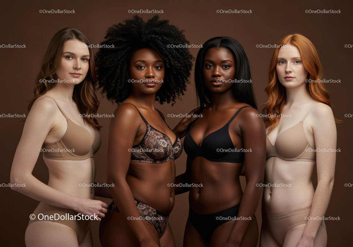 Diverse women in lingerie posing with confident expressions