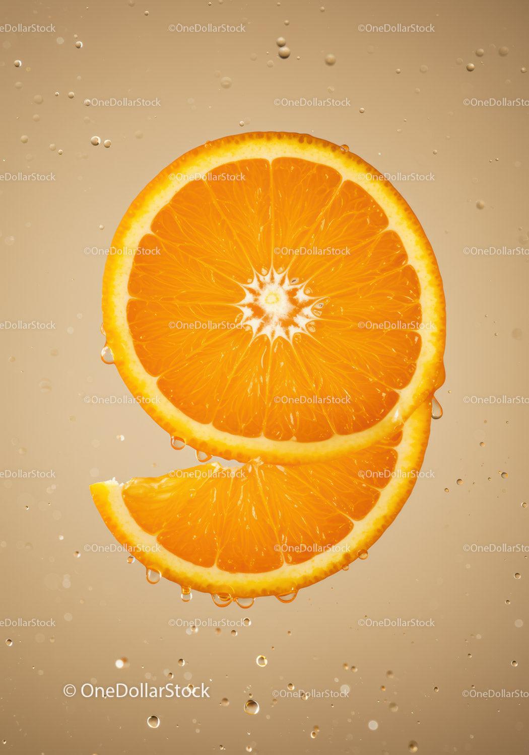 Fresh orange slices immersed in sparkling water