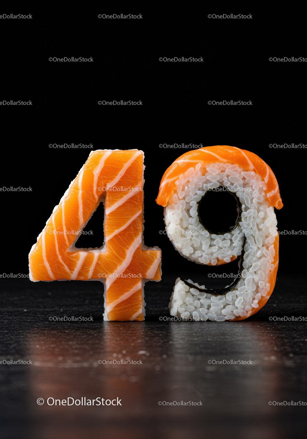 Creative number sushi pieces with salmon and rice