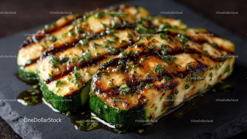 Grilled Zucchini Slices on Black Slate Plate with Char Marks Stock Photo Bundle preview 20