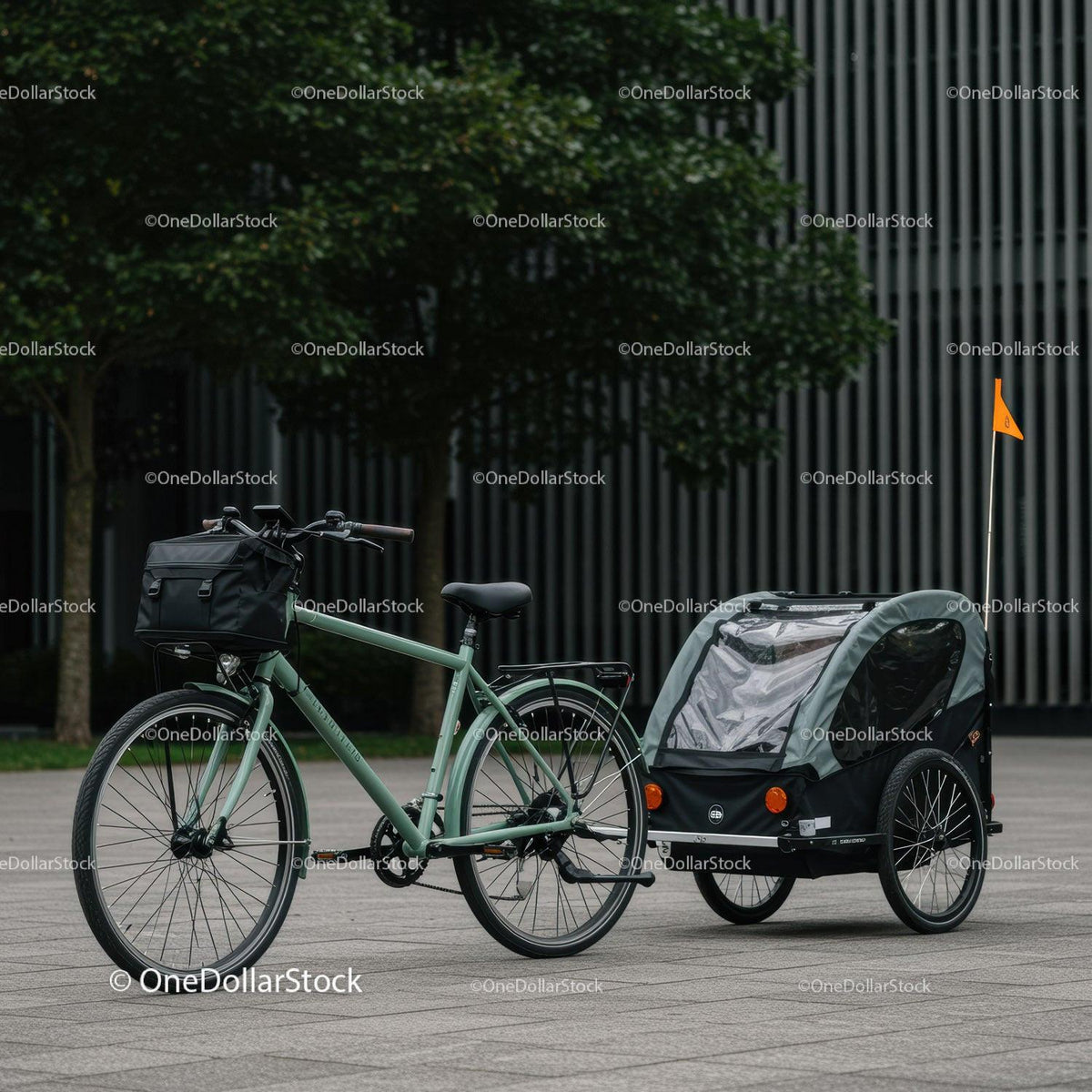 Urban bicycle with covered trailer ready for adventure